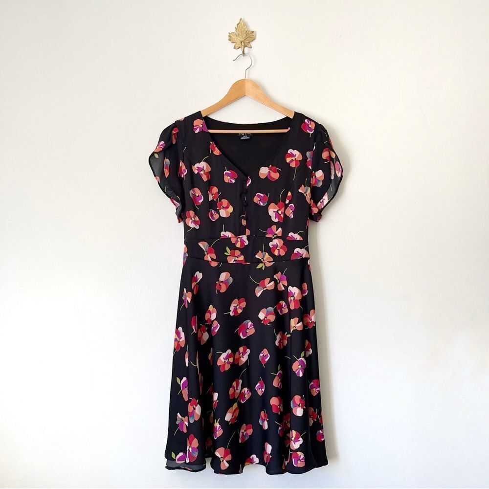 City Chic Black Floral Midi belt Dress plus size 18 NWOT